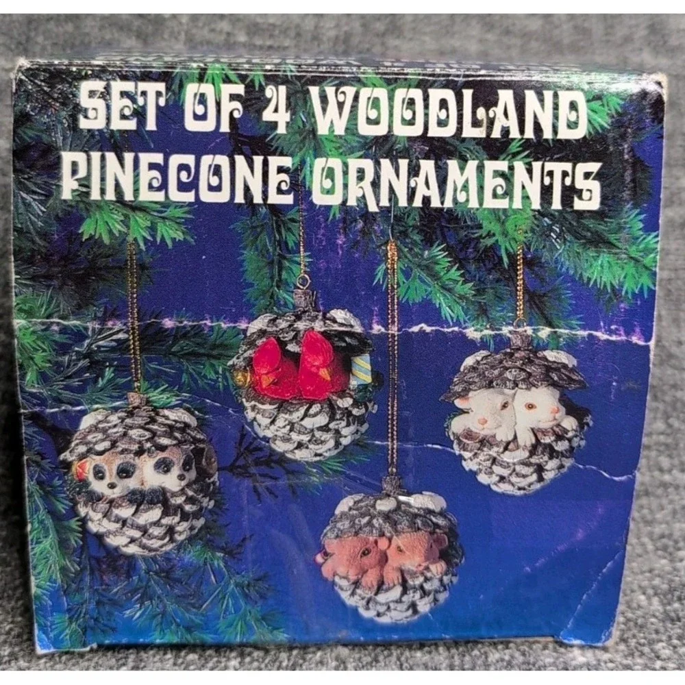 Vtg Woodland Pinecone Ornaments with Animals 2
